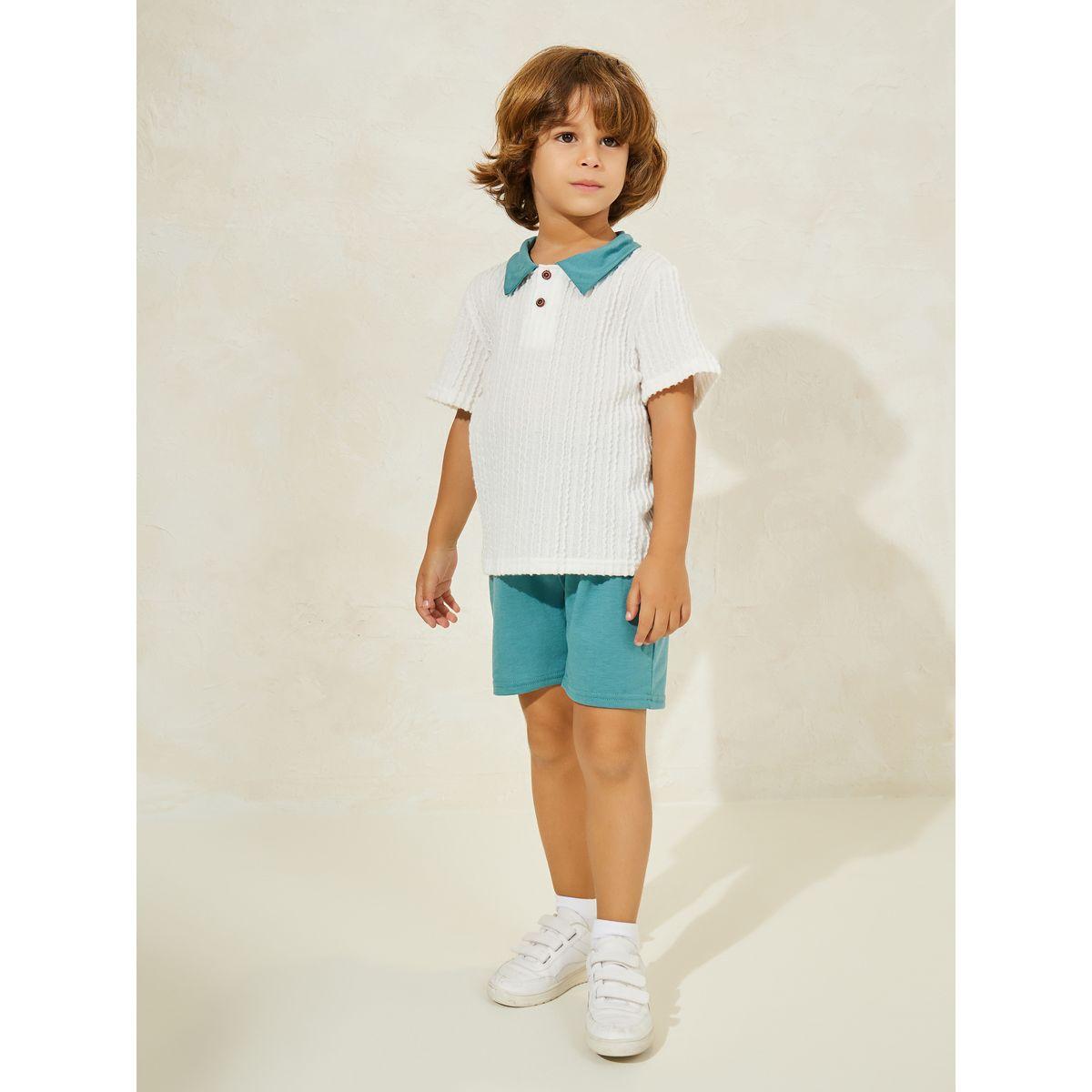 مجموعة من شورت وتيشيرت محبوك بياقة بولو-boys-clothing-setsandcoords-image-1