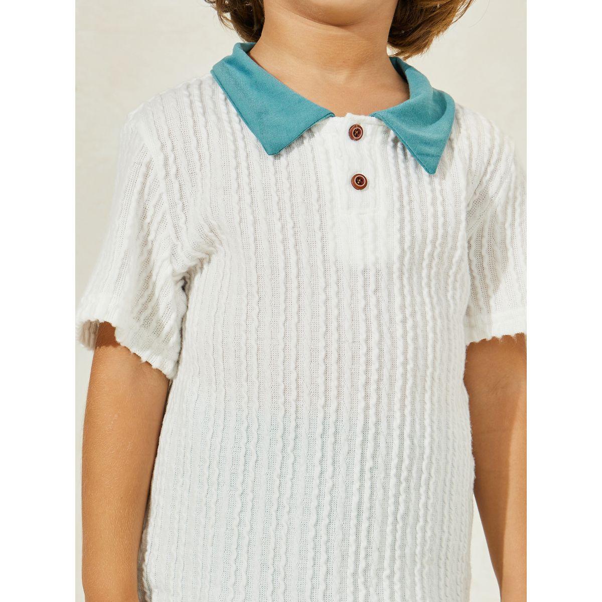 Styli Textured Rib Knit Polo T-Shirt & Shorts Set-boys-clothing-setsandcoords-image-3