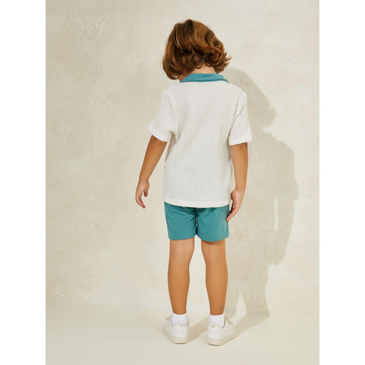 Styli Textured Rib Knit Polo T-Shirt & Shorts Set-boys-clothing-setsandcoords-image-4