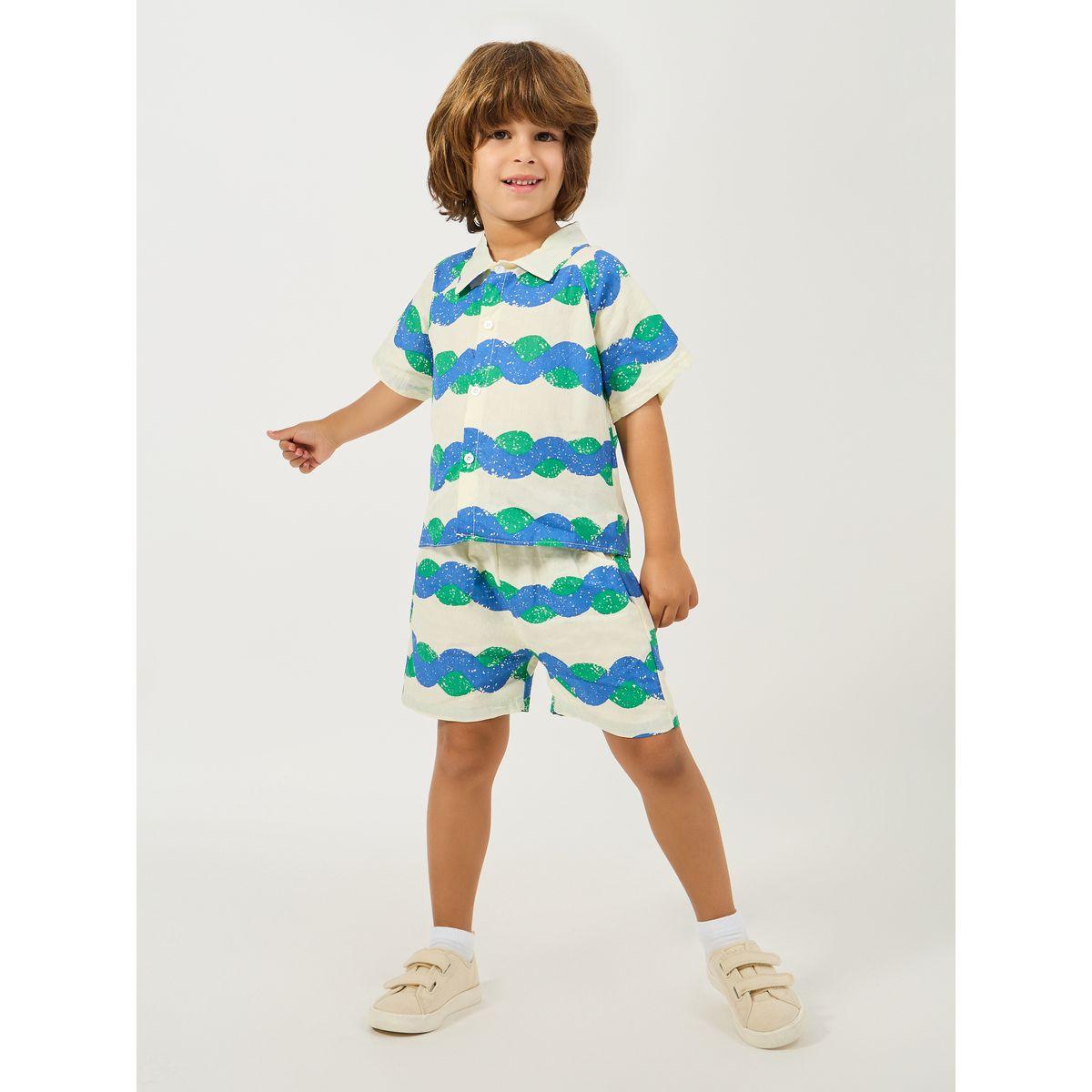 Styli  Wave Printed Shirt & Short Set-girls-clothing-setsandcoords-image-1