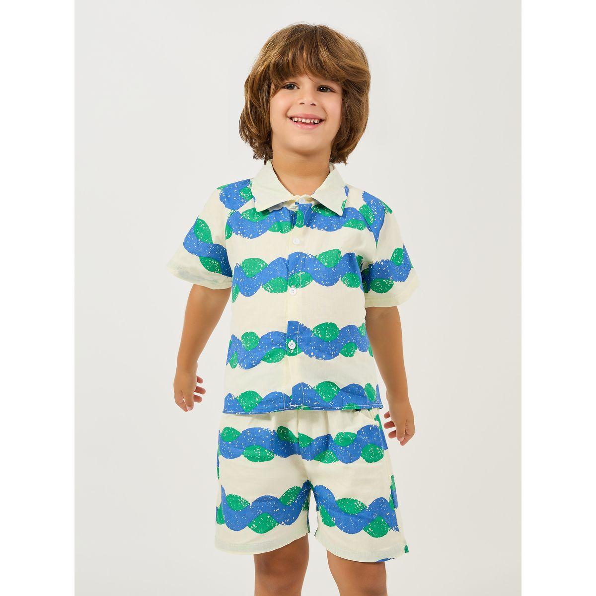 Styli  Wave Printed Shirt & Short Set-girls-clothing-setsandcoords-image-2