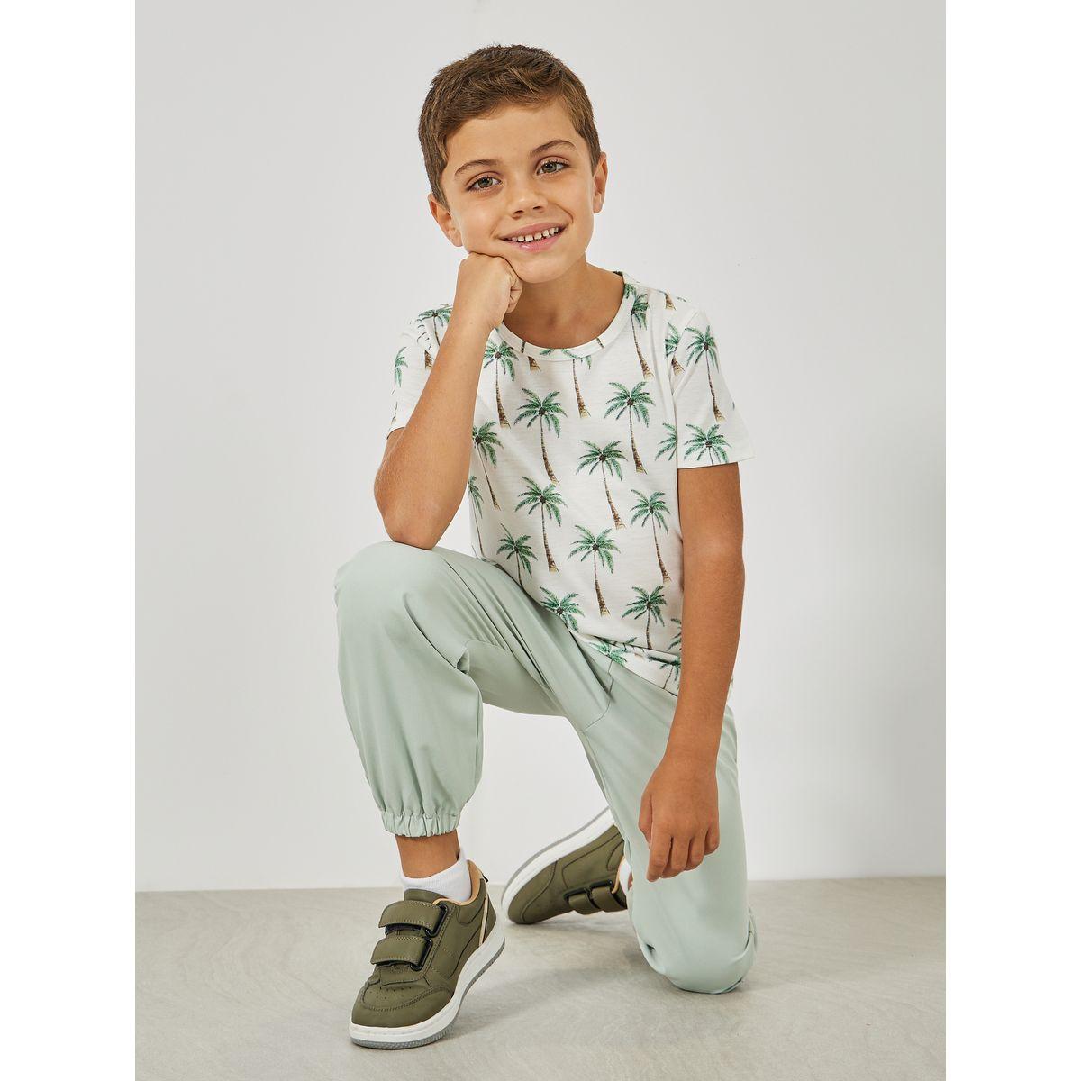 Styli Coconut Trees Print T-Shirt & Solid Pants Set-boys-clothing-setsandcoords-image-1