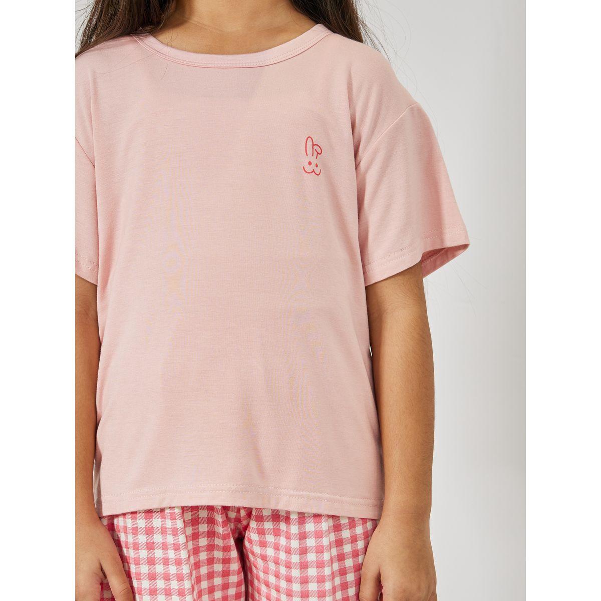 مجموعة من شورت كاروهات مع تيشيرت سادة-girls-clothing-nightwear-image-3
