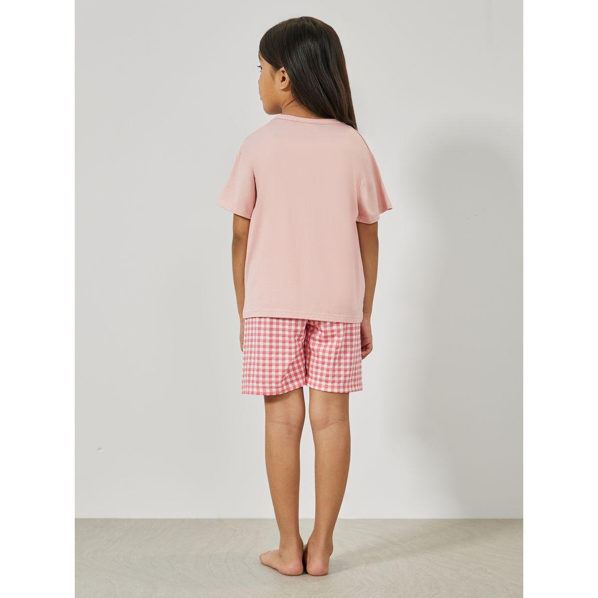 مجموعة من شورت كاروهات مع تيشيرت سادة-girls-clothing-nightwear-image-4