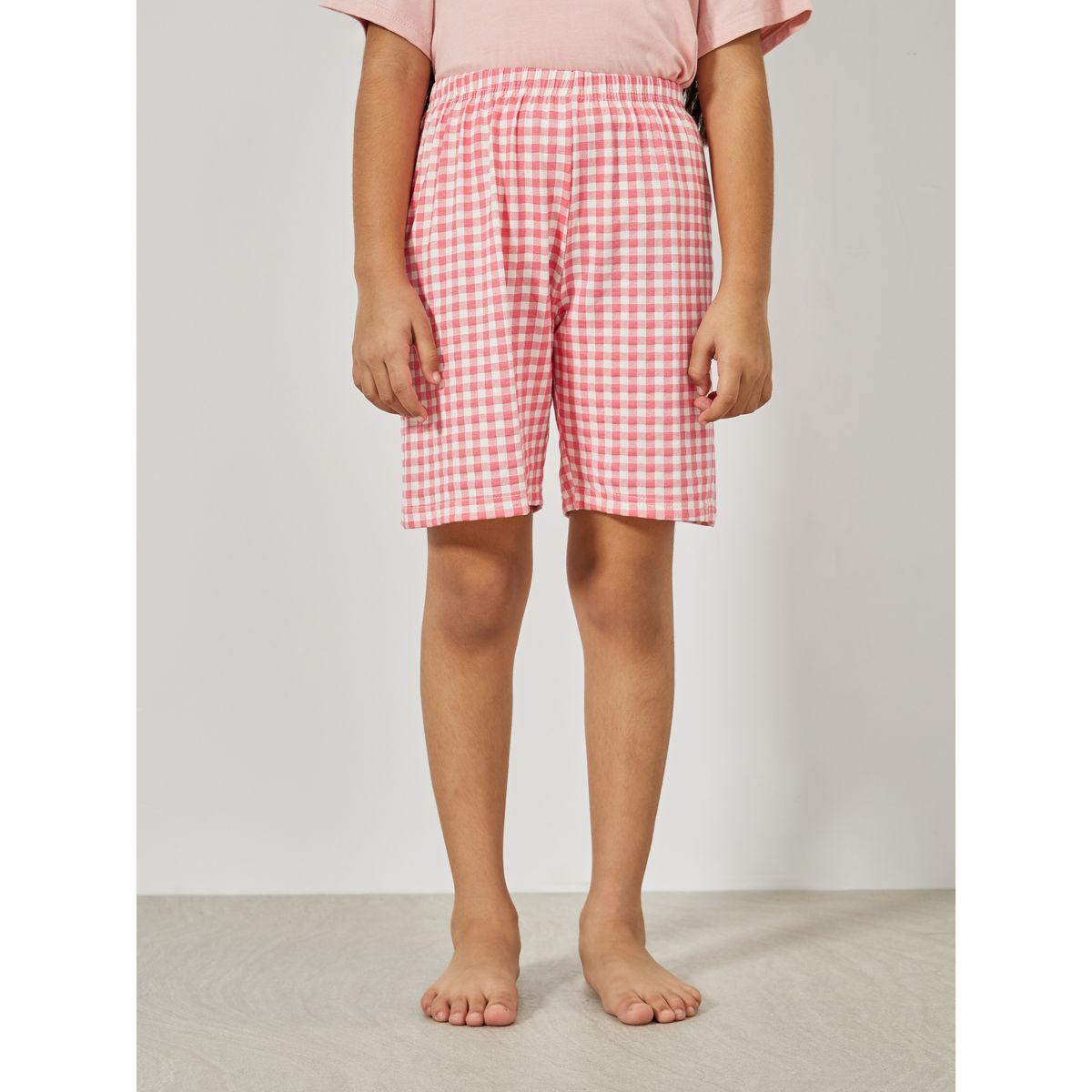 Styli Plain T-Shirt & Gingham Checked Shorts Set-girls-clothing-nightwear-image-5