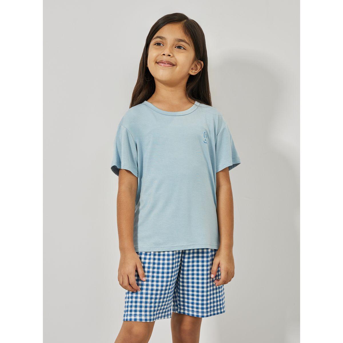 مجموعة من شورت كاروهات مع تيشيرت سادة-girls-clothing-nightwear-image-2