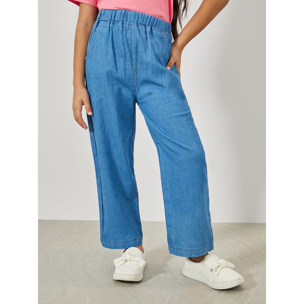 Styli Solid Elastic Waistband Straight Leg Jeans-girls-clothing-bottoms-jeansandjeggings-image-1