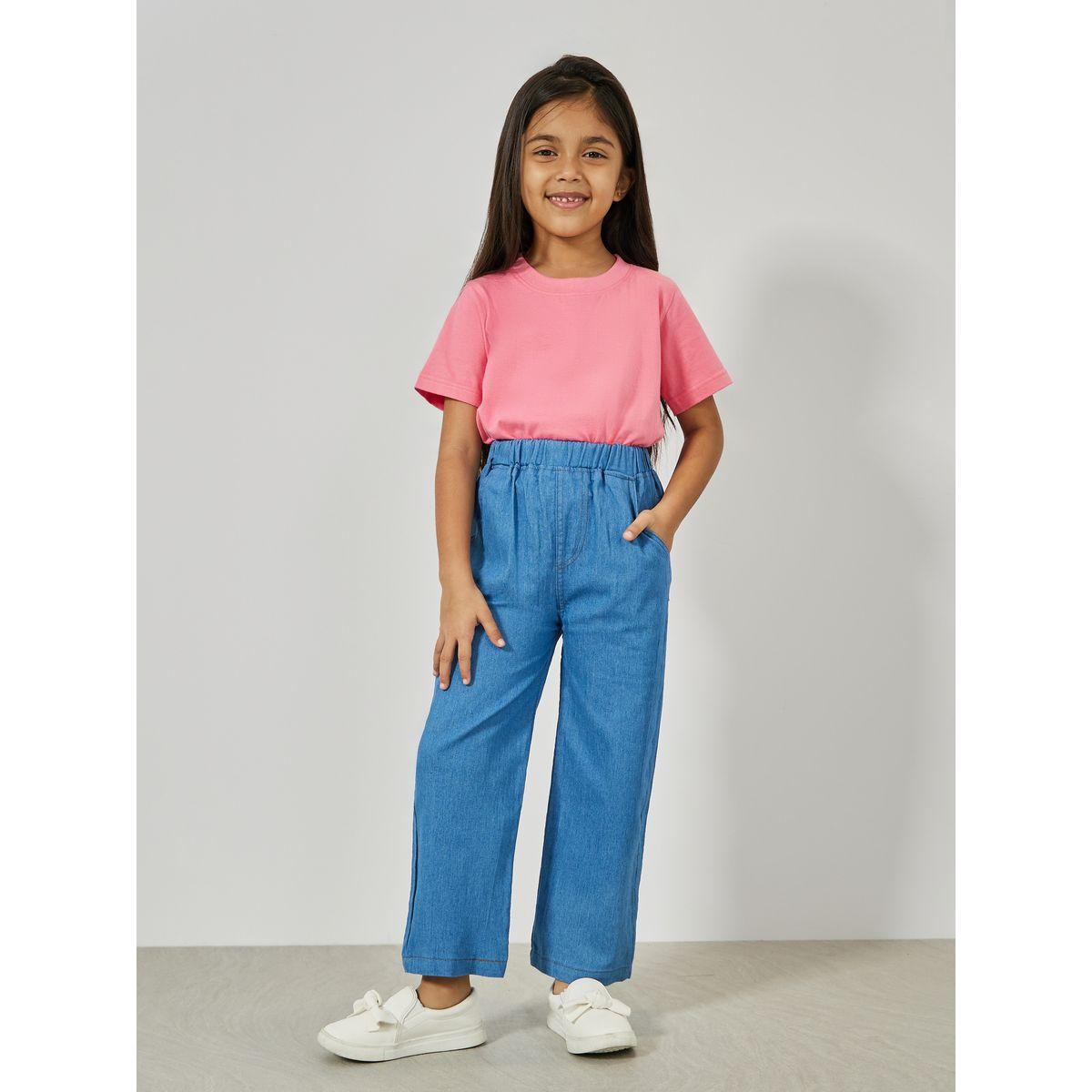 Styli Solid Elastic Waistband Straight Leg Jeans-girls-clothing-bottoms-jeansandjeggings-image-2