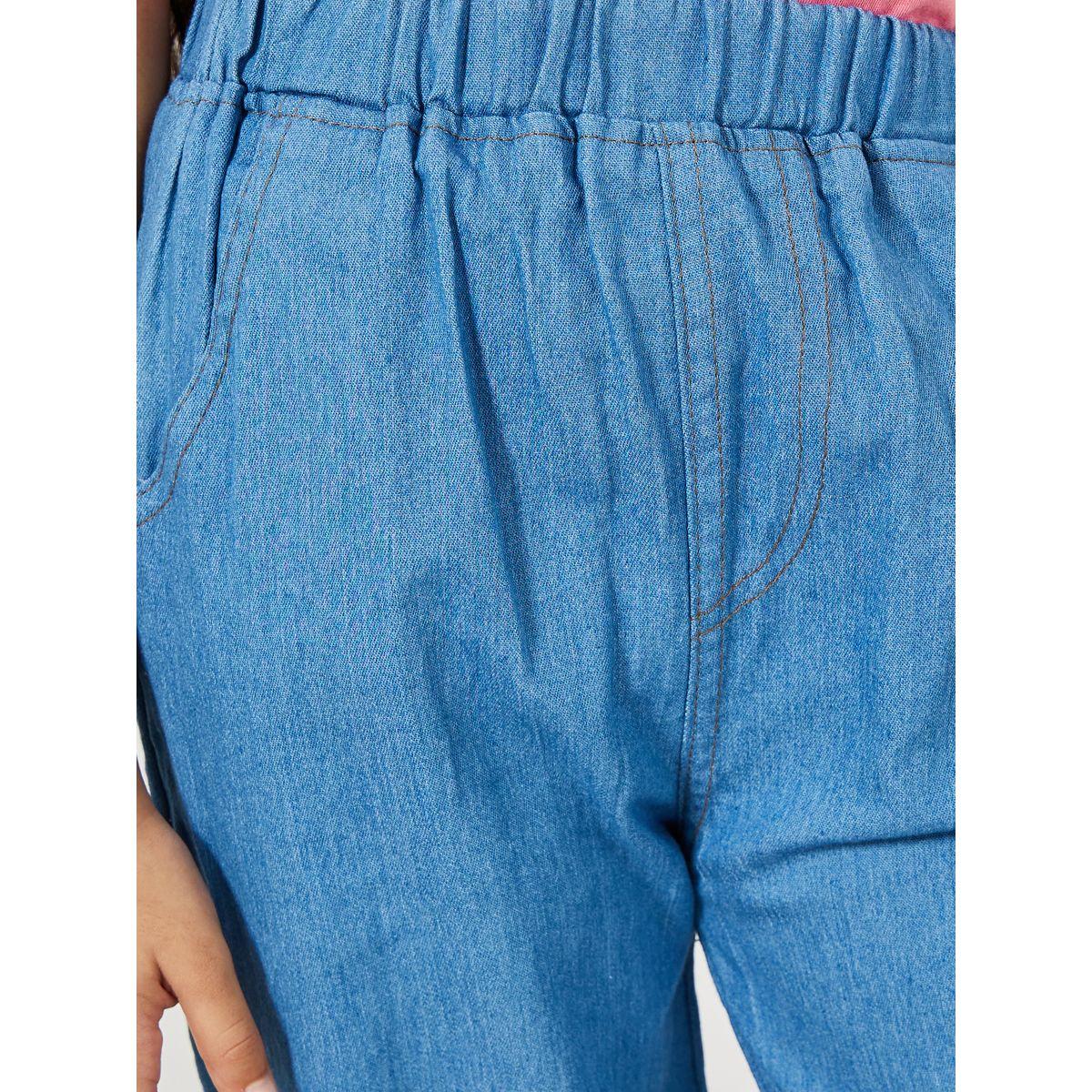 Styli Solid Elastic Waistband Straight Leg Jeans-girls-clothing-bottoms-jeansandjeggings-image-3