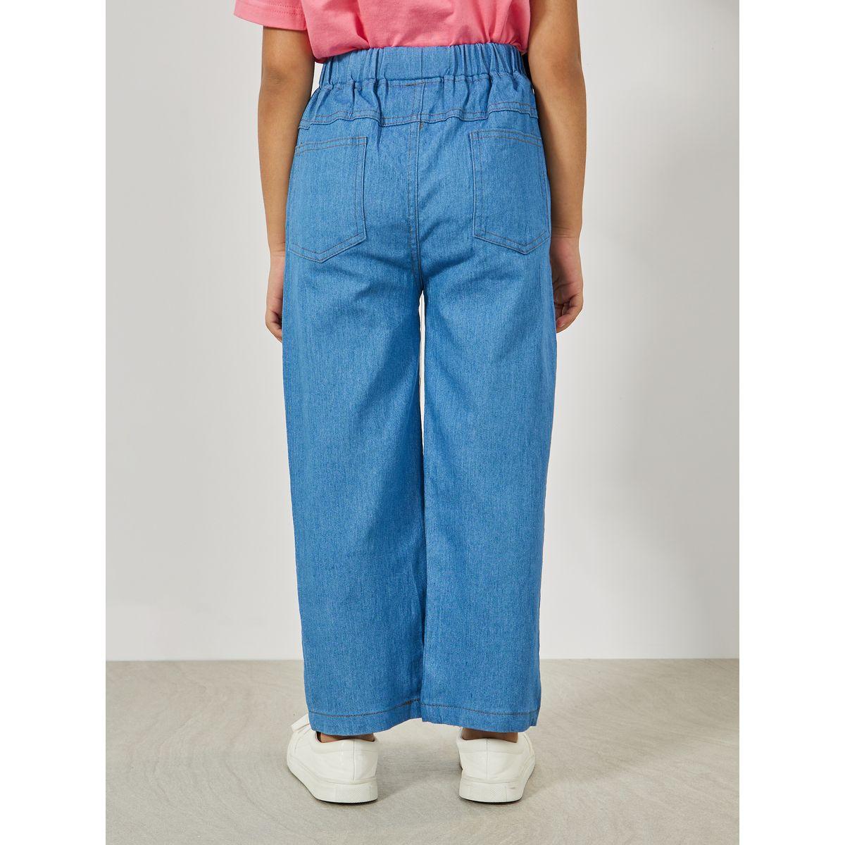 Styli Solid Elastic Waistband Straight Leg Jeans-girls-clothing-bottoms-jeansandjeggings-image-4