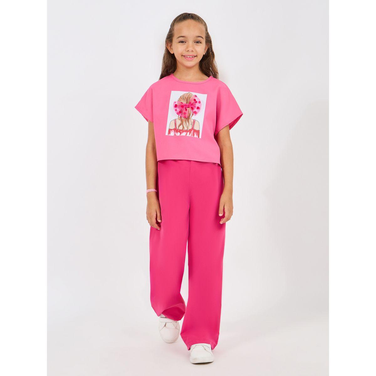 مجموعة من بنطال بارجل واسعة مع تيشيرت بطبعة جرافيك-girls-clothing-setsandcoords-image-1