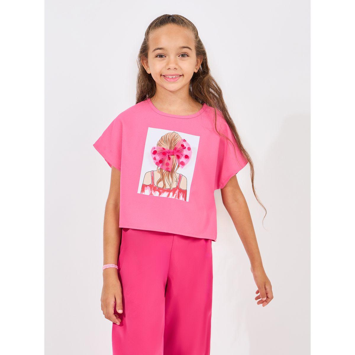 مجموعة من بنطال بارجل واسعة مع تيشيرت بطبعة جرافيك-girls-clothing-setsandcoords-image-2
