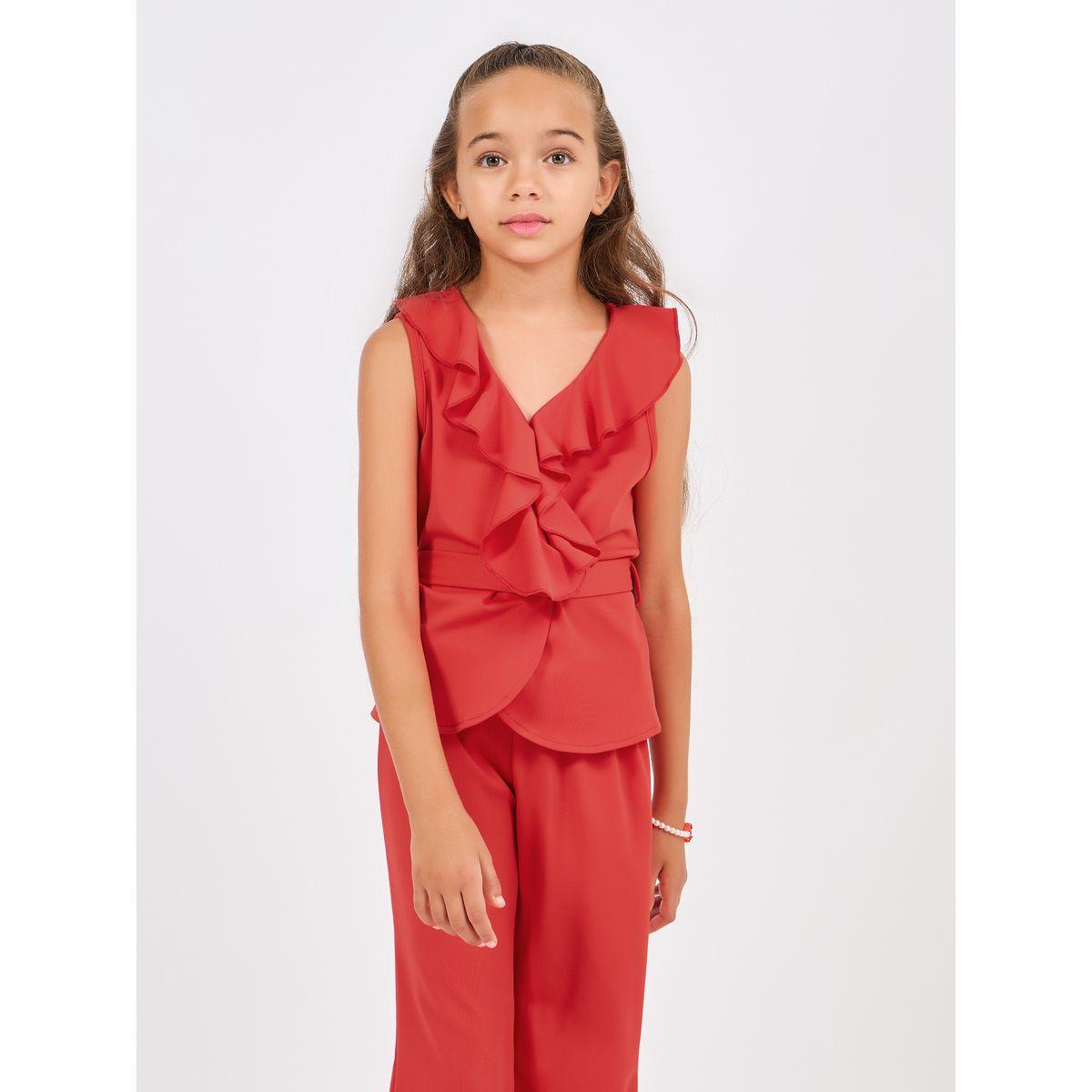 Styli Ruffle Trim Sleeveless Top & Flare Leg Pants Set-girls-clothing-setsandcoords-image-2