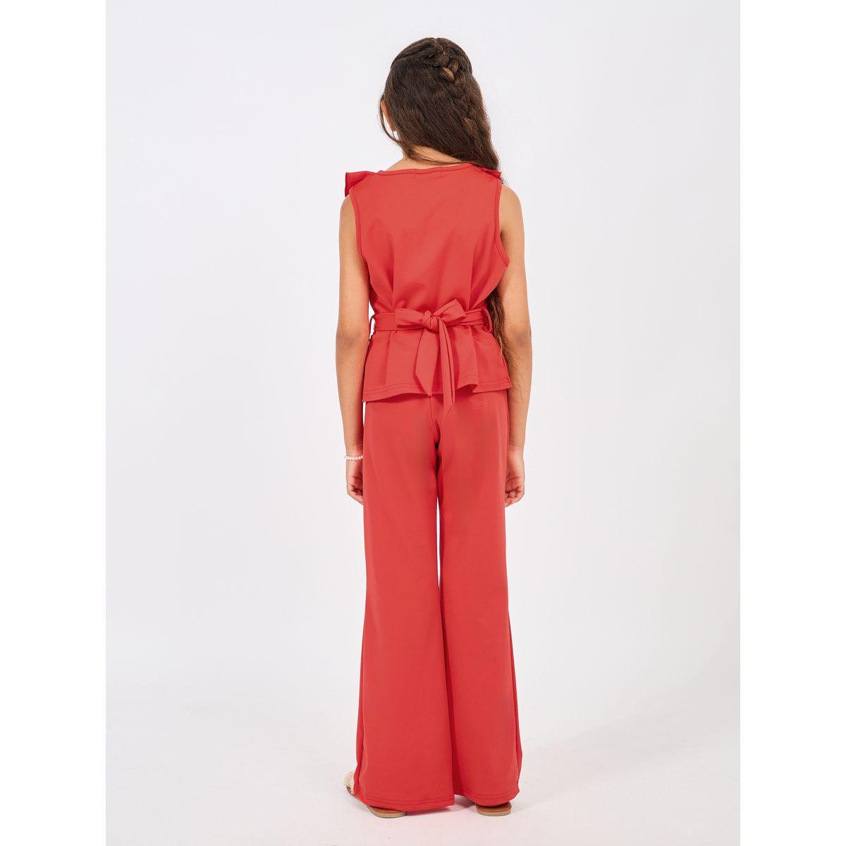 Styli Ruffle Trim Sleeveless Top & Flare Leg Pants Set-girls-clothing-setsandcoords-image-4