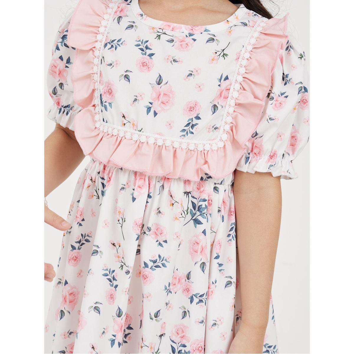 Styli  Ruffle Trim Floral Printed Dress-girls-clothing-dressesandjumpsuits-image-3