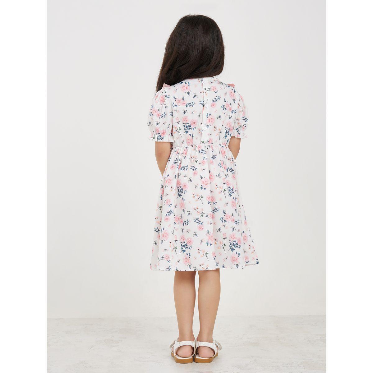 فستان مطبع بزهور مع تفاصيل كشكش-girls-clothing-dressesandjumpsuits-image-4