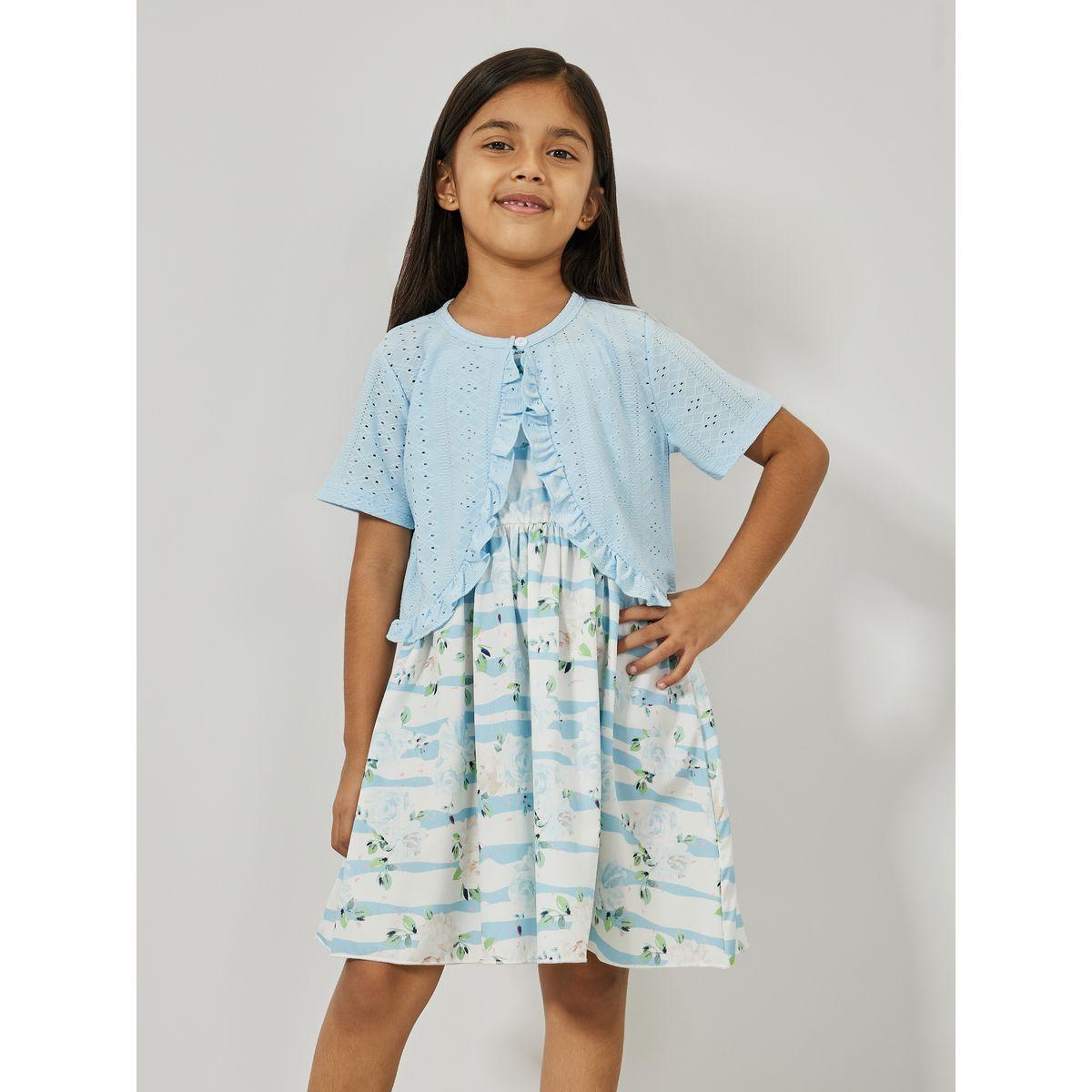 Styli Floral Print Dress & Schiffli Bolero Set-girls-clothing-setsandcoords-image-2