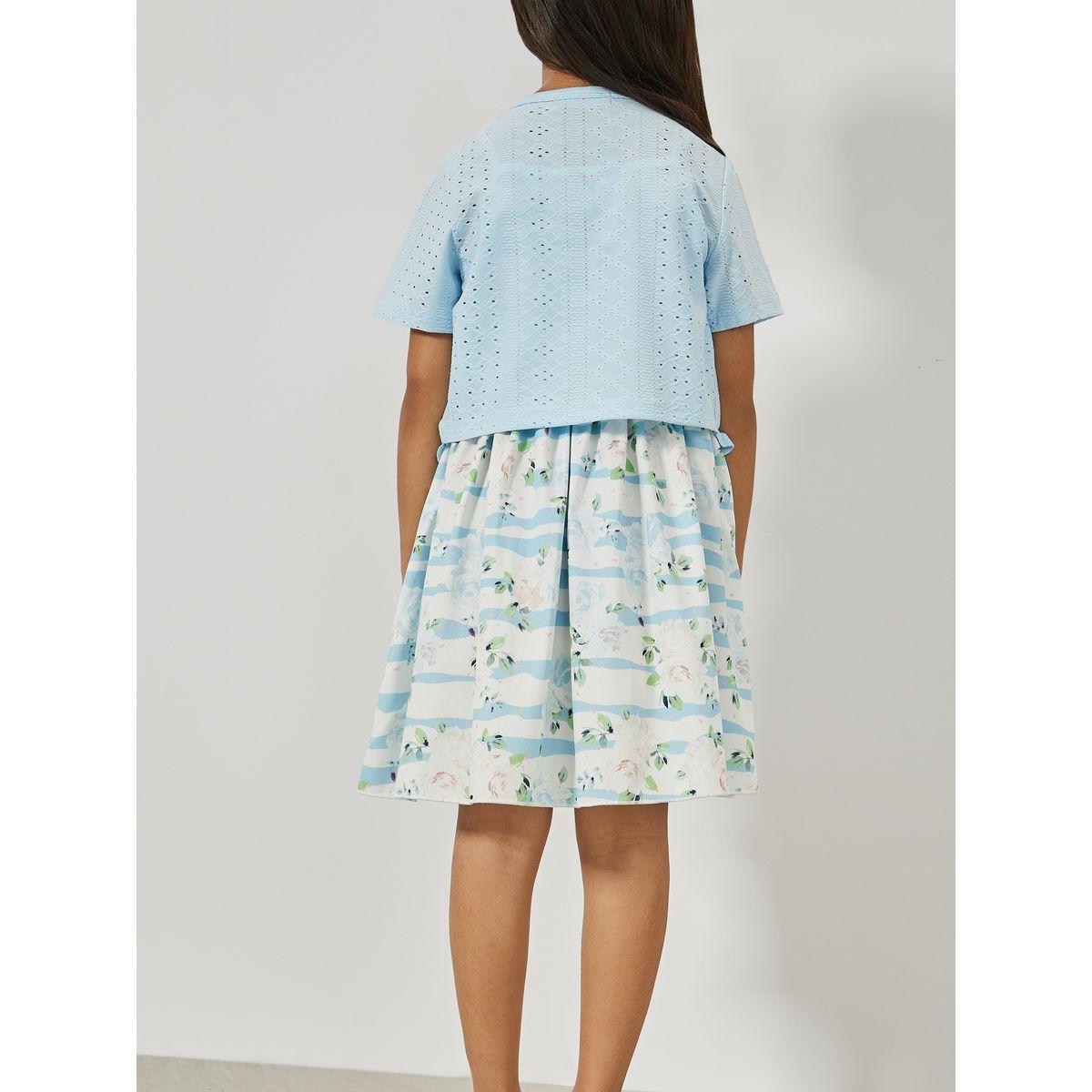 Styli Floral Print Dress & Schiffli Bolero Set-girls-clothing-setsandcoords-image-5