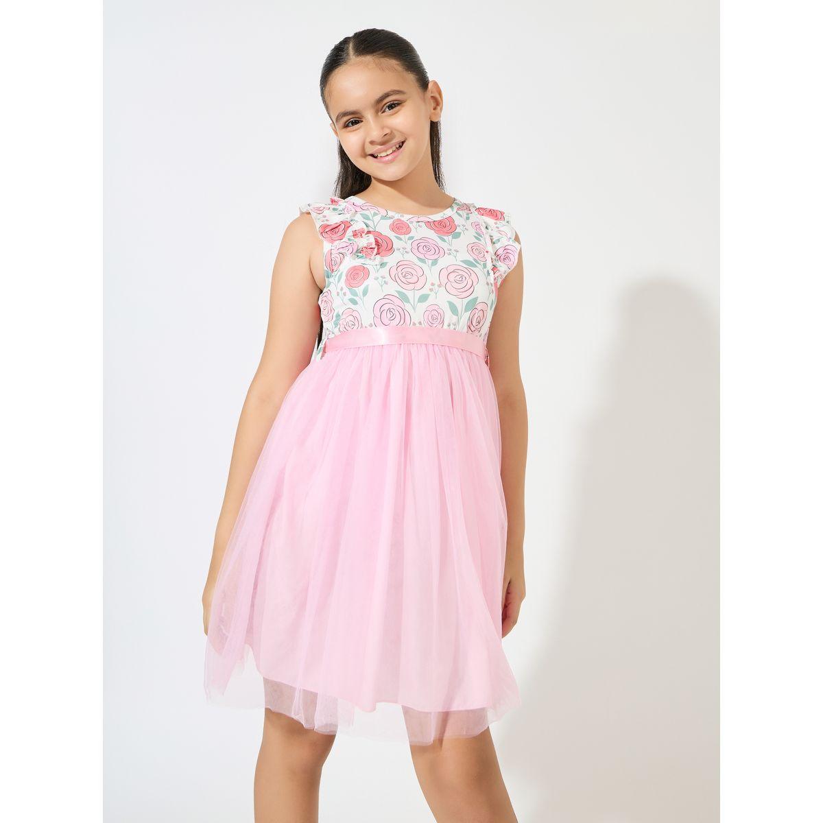 فستان بحافة شبكية وطبعة زهور مع كشكش-girls-clothing-dressesandjumpsuits-image-1