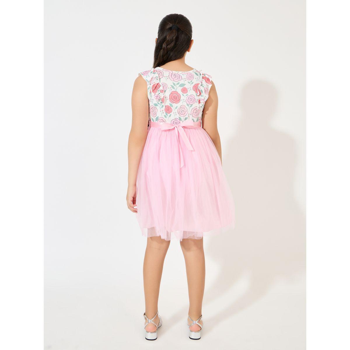 Styli Floral Print Ruffle Mesh Hem Dress-girls-clothing-dressesandjumpsuits-image-4