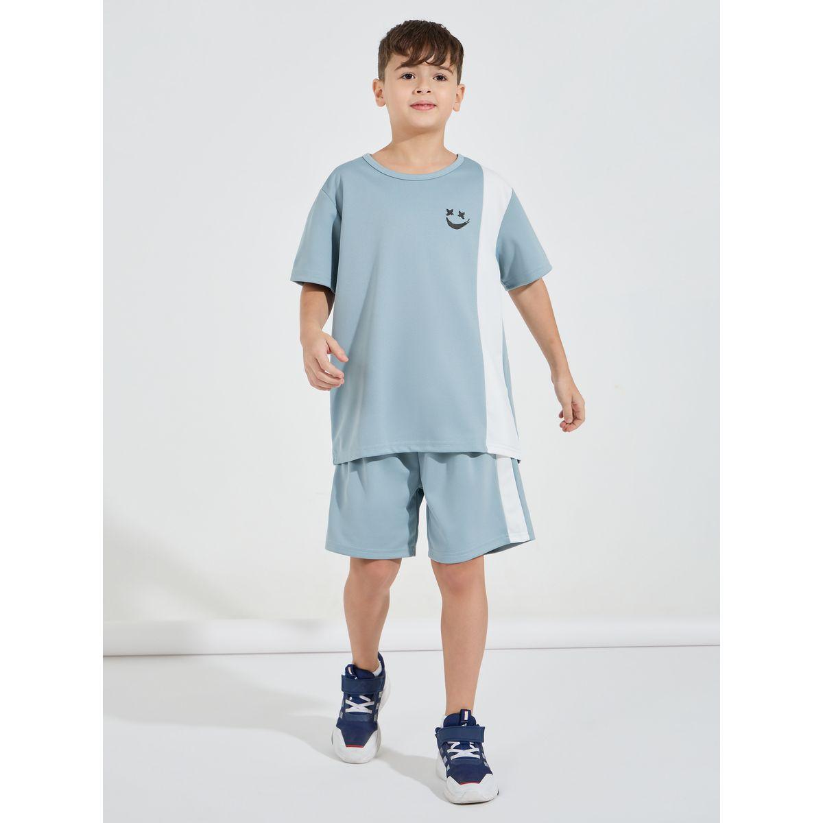 Styli Contrast Panel Printed T-Shirt & Shorts Set-boys-clothing-setsandcoords-image-1