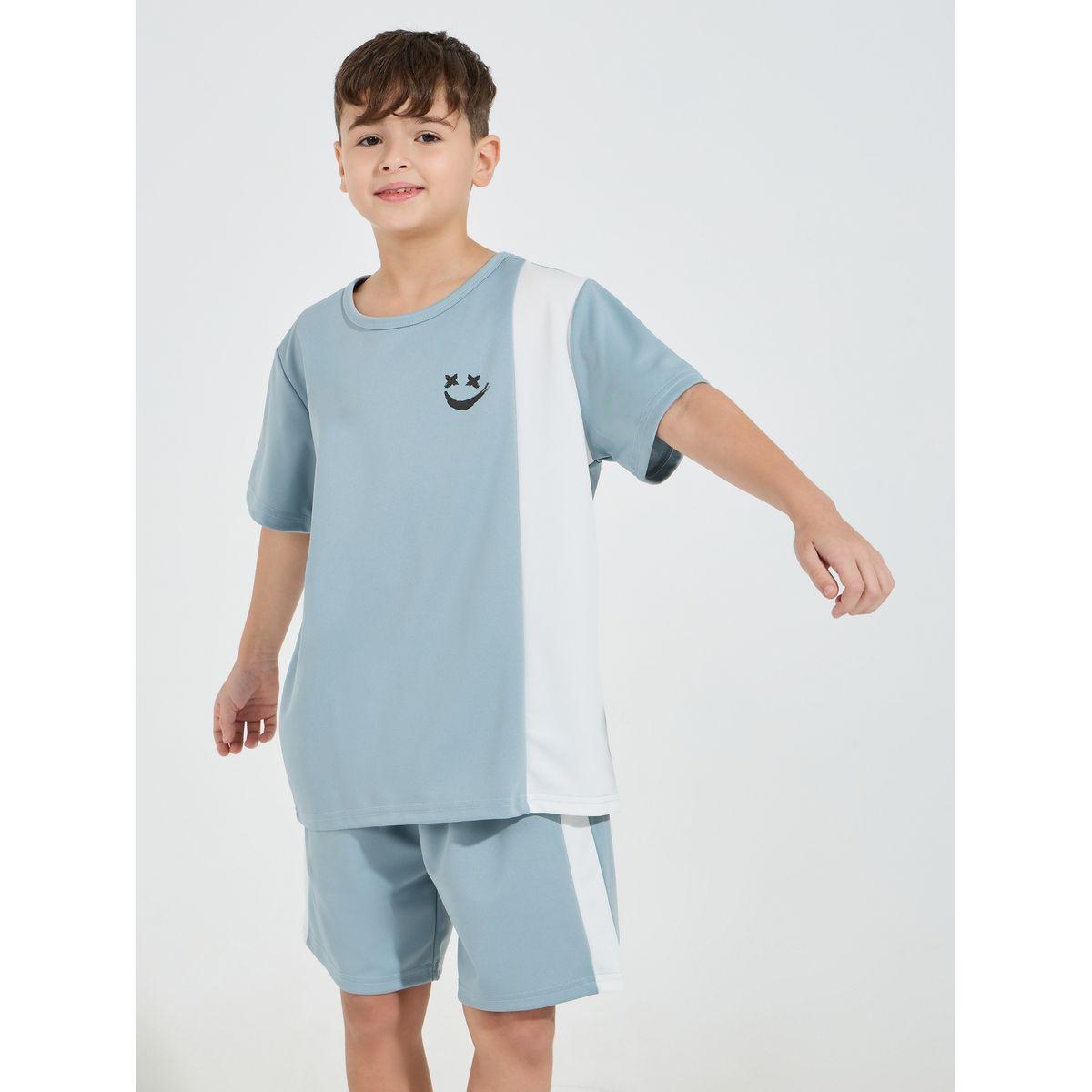 Styli Contrast Panel Printed T-Shirt & Shorts Set-boys-clothing-setsandcoords-image-2