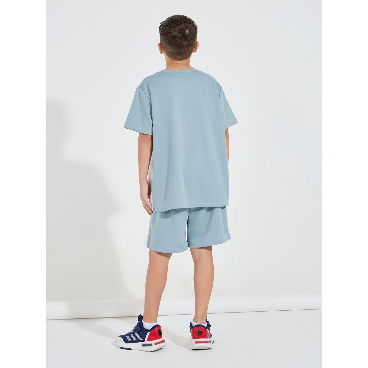 Styli Contrast Panel Printed T-Shirt & Shorts Set-boys-clothing-setsandcoords-image-5