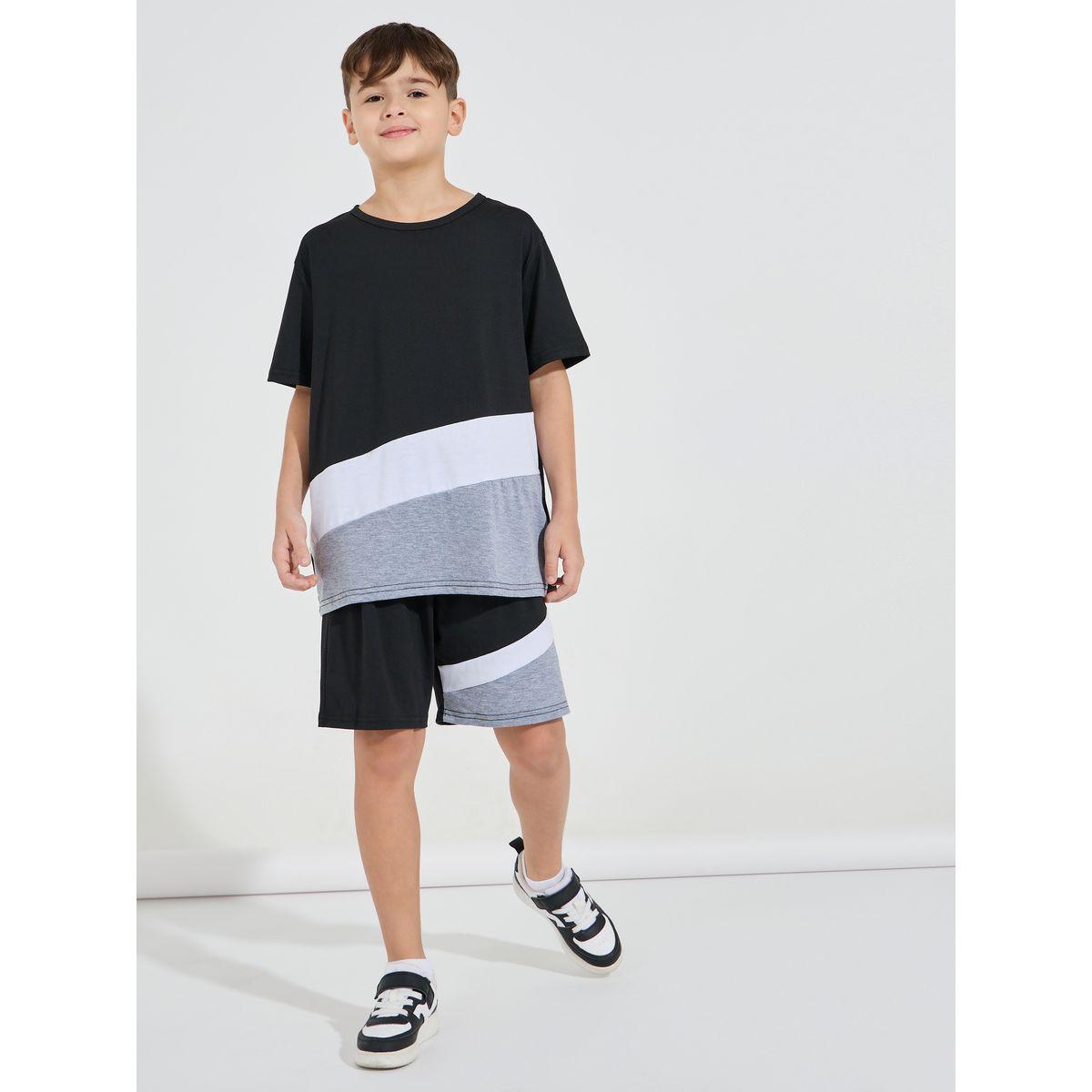 Styli Color Block T-Shirt & Shorts Set-boys-clothing-setsandcoords-image-1