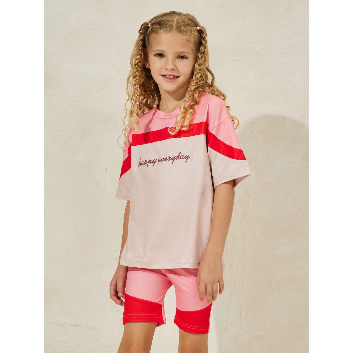 Styli Color Block Embroidery T-Shirt & Bike Short Set-girls-clothing-setsandcoords-image-2