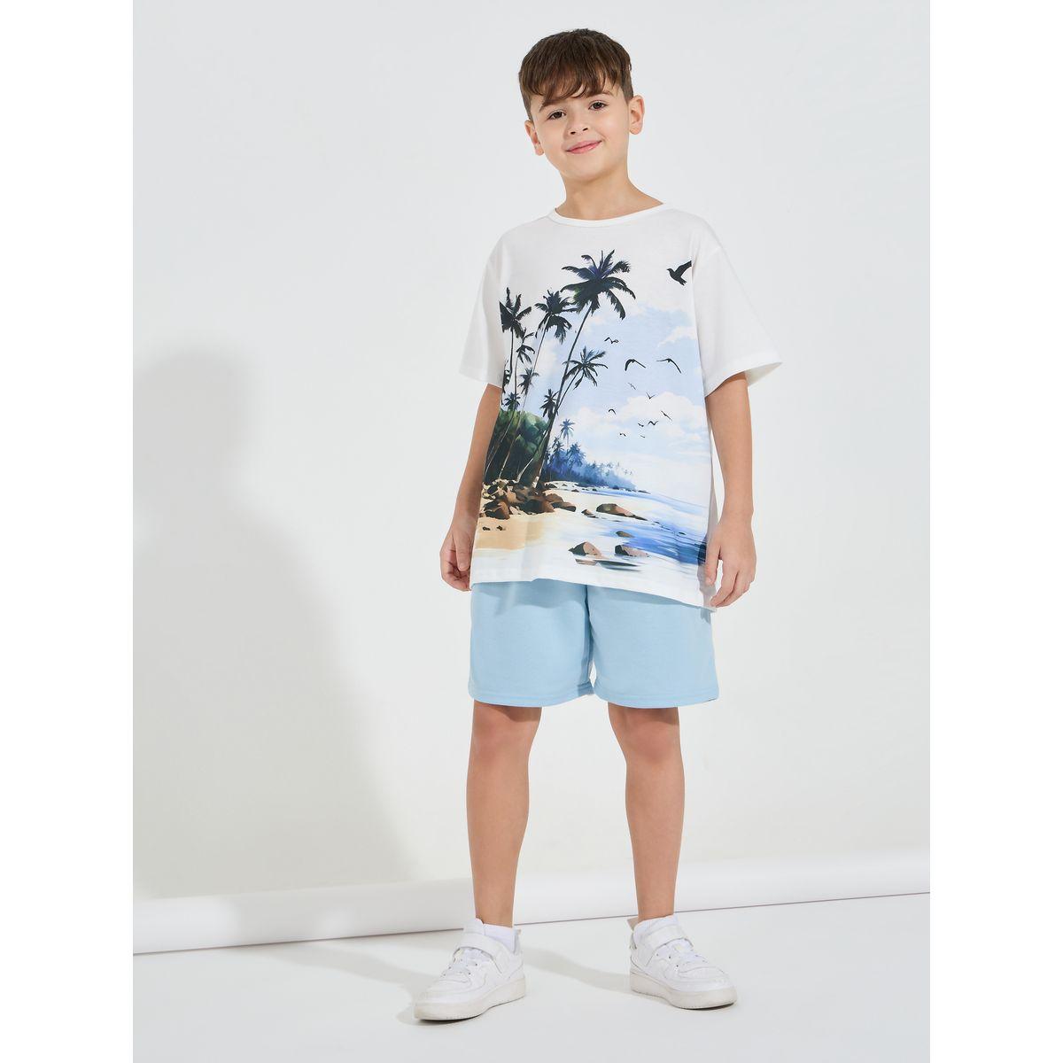 مجموعة من شورت مع تيشيرت بطبعة جرافيك-boys-clothing-setsandcoords-image-1