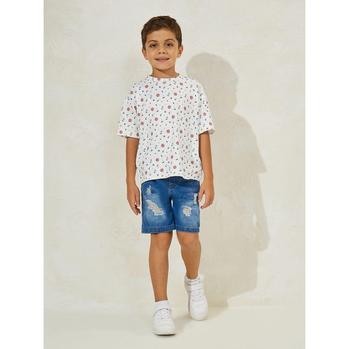 Styli Printed T-Shirt & Denim Short Set-boys-clothing-setsandcoords-image-1
