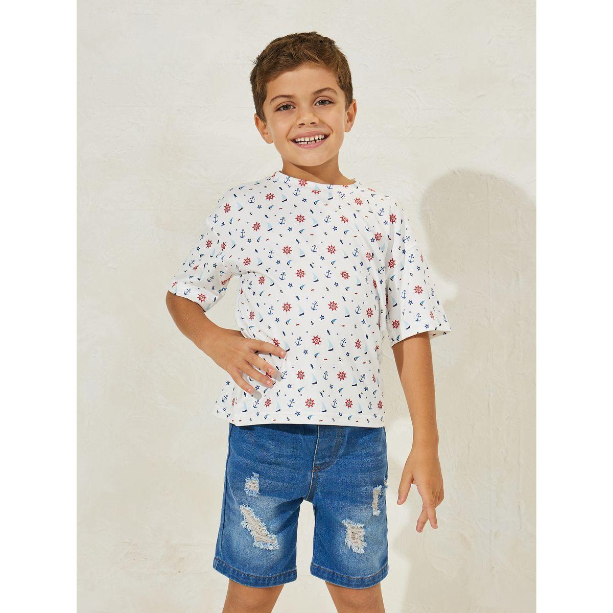 Styli Printed T-Shirt & Denim Short Set-boys-clothing-setsandcoords-image-2