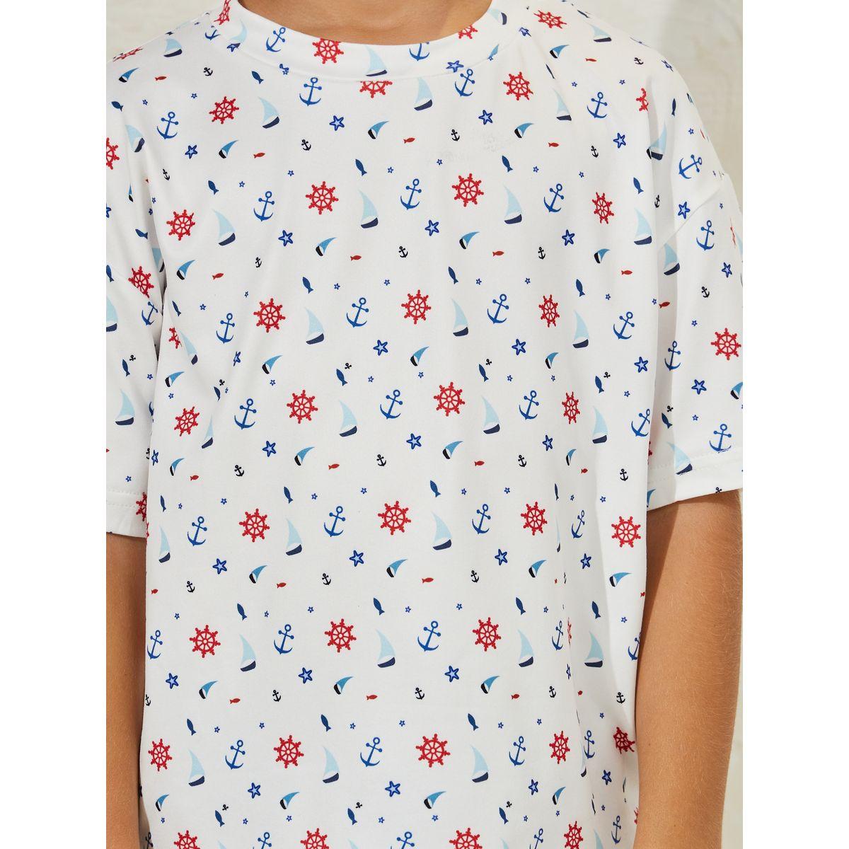 مجموعة من شورت دنيم مع تيشيرت مطبع-boys-clothing-setsandcoords-image-3