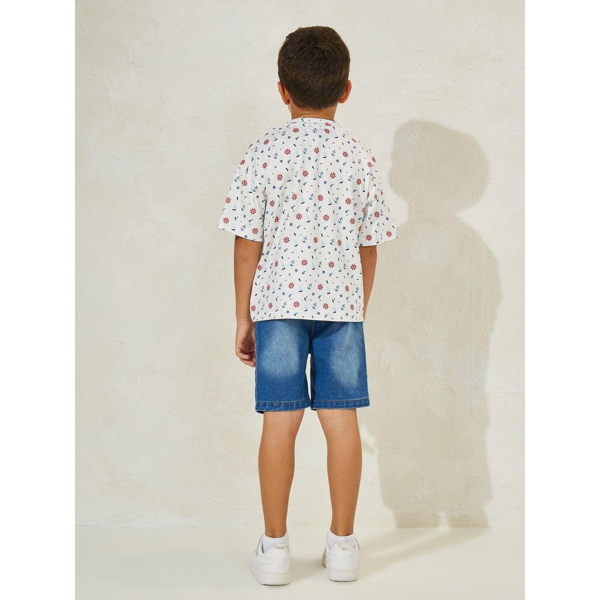 مجموعة من شورت دنيم مع تيشيرت مطبع-boys-clothing-setsandcoords-image-4