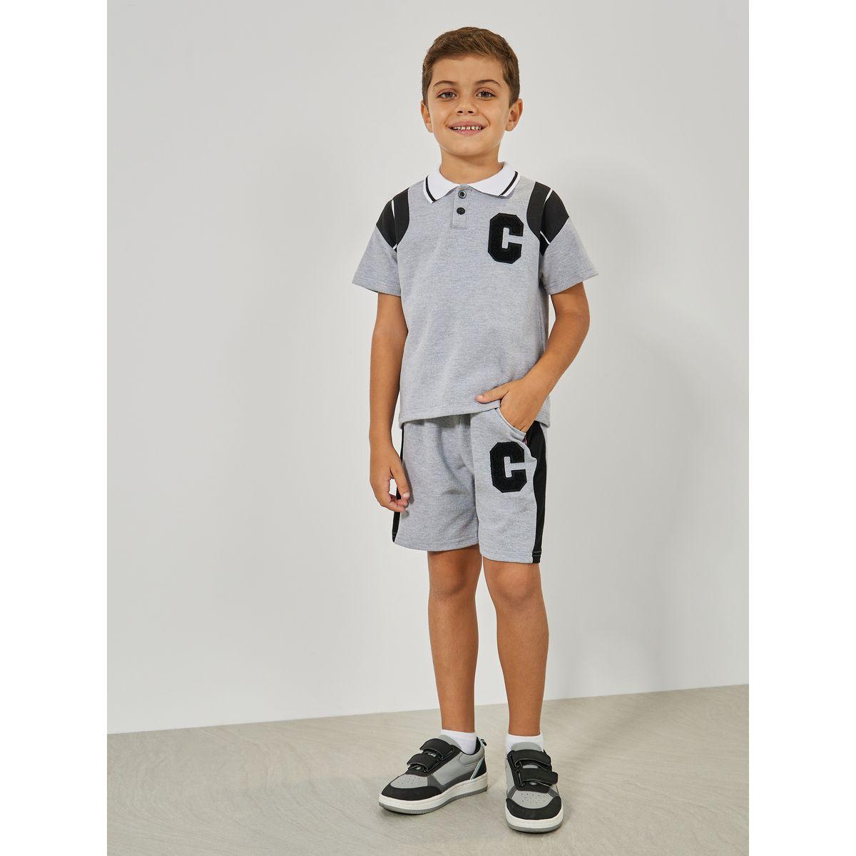 Styli Initial Patch Detail Polo T-Shirt & Shorts Set-boys-clothing-setsandcoords-image-1