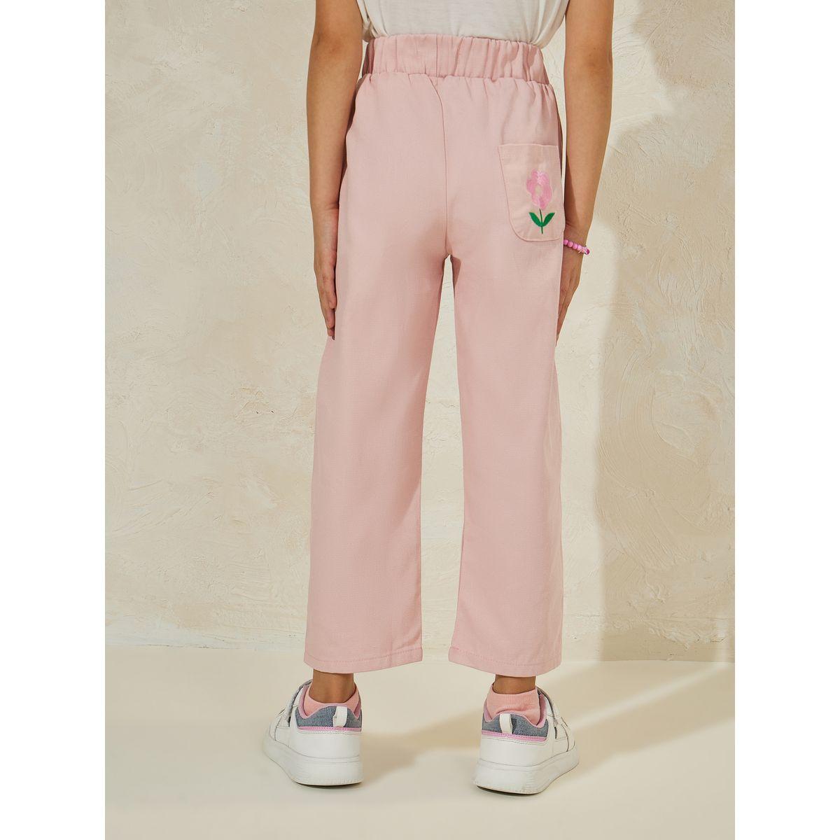 بنطال سادة بجيب خلفي مُطرّز بزهرة-girls-clothing-bottoms-trousers-image-1