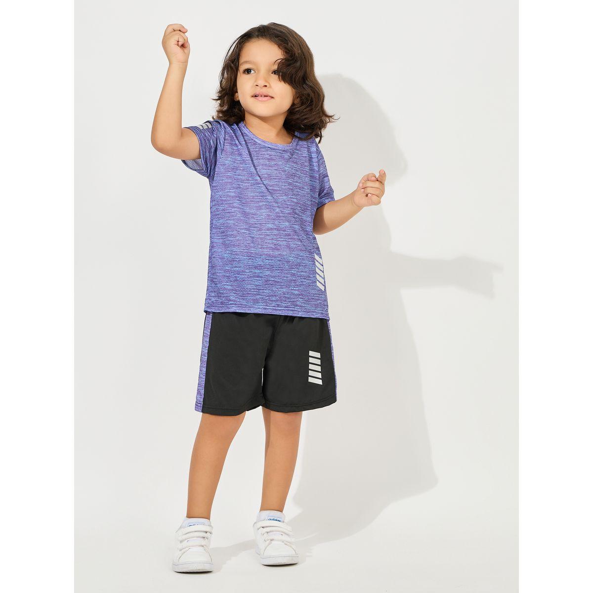 Styli Melange T-Shirt & Striped Detail Shorts Sport Set-sports-boys-clothing-sets-image-1