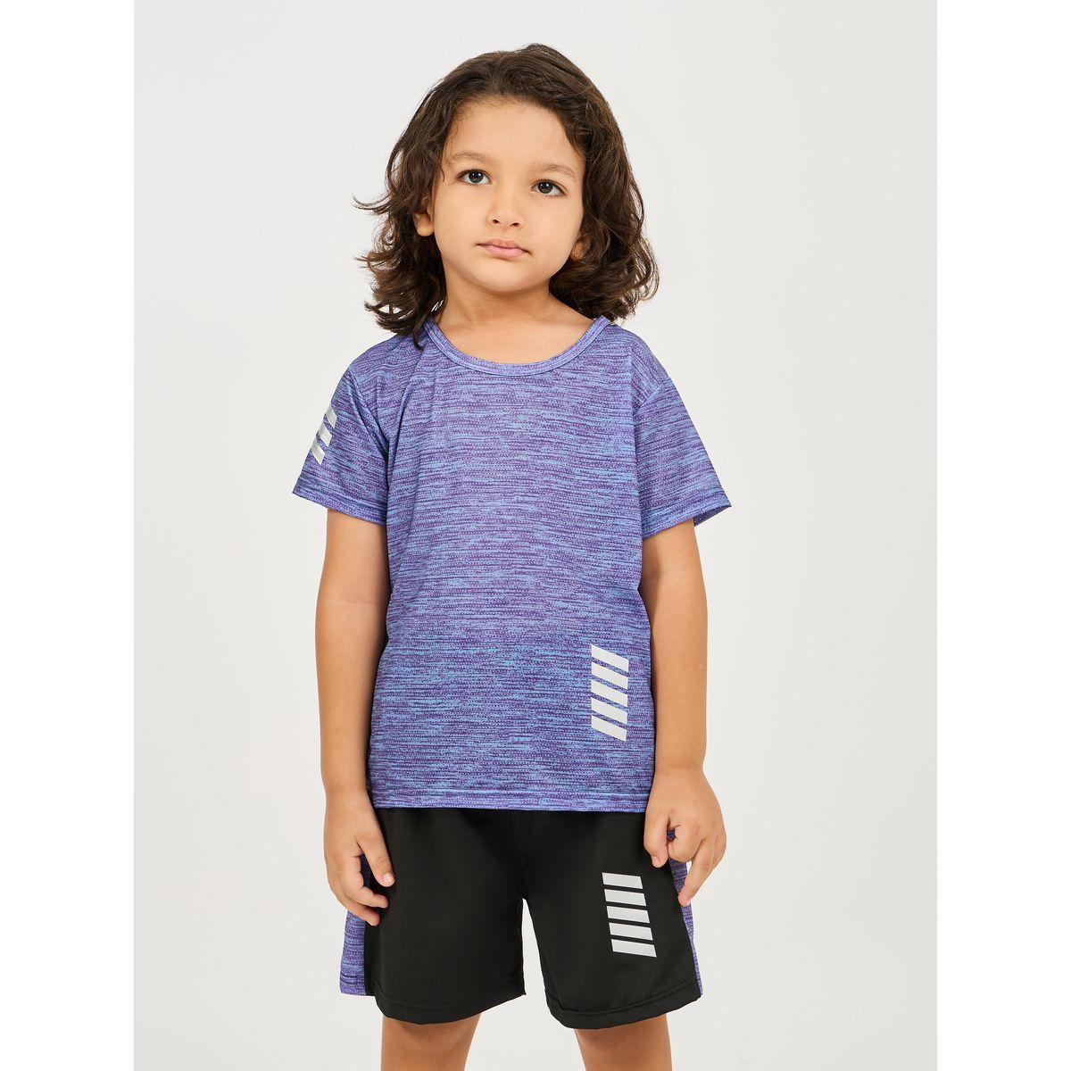 Styli Melange T-Shirt & Striped Detail Shorts Sport Set-sports-boys-clothing-sets-image-2