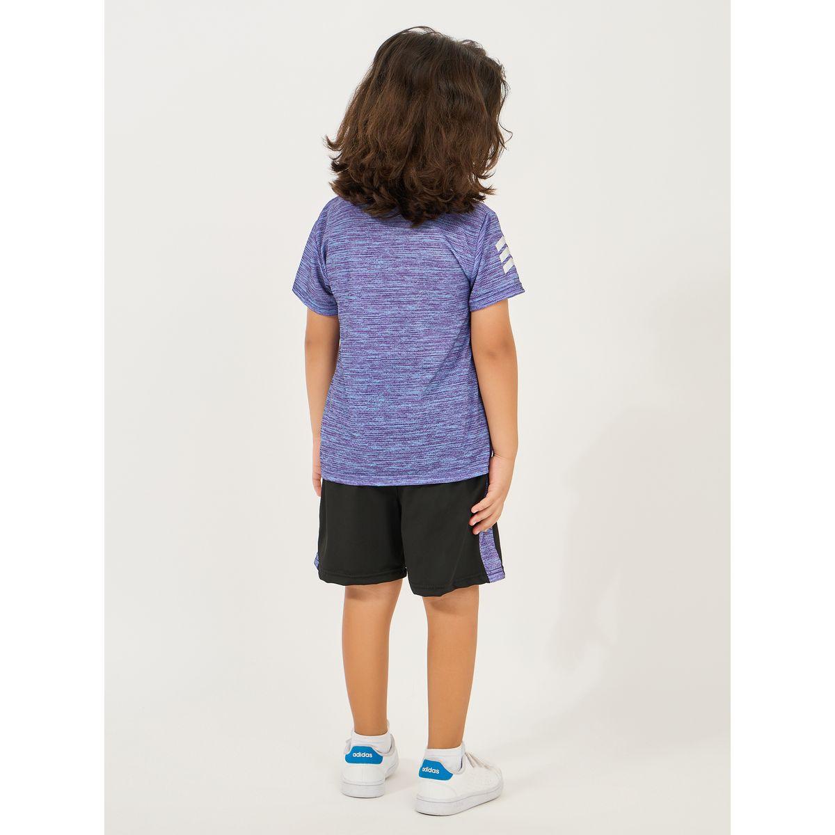 Styli Melange T-Shirt & Striped Detail Shorts Sport Set-sports-boys-clothing-sets-image-4