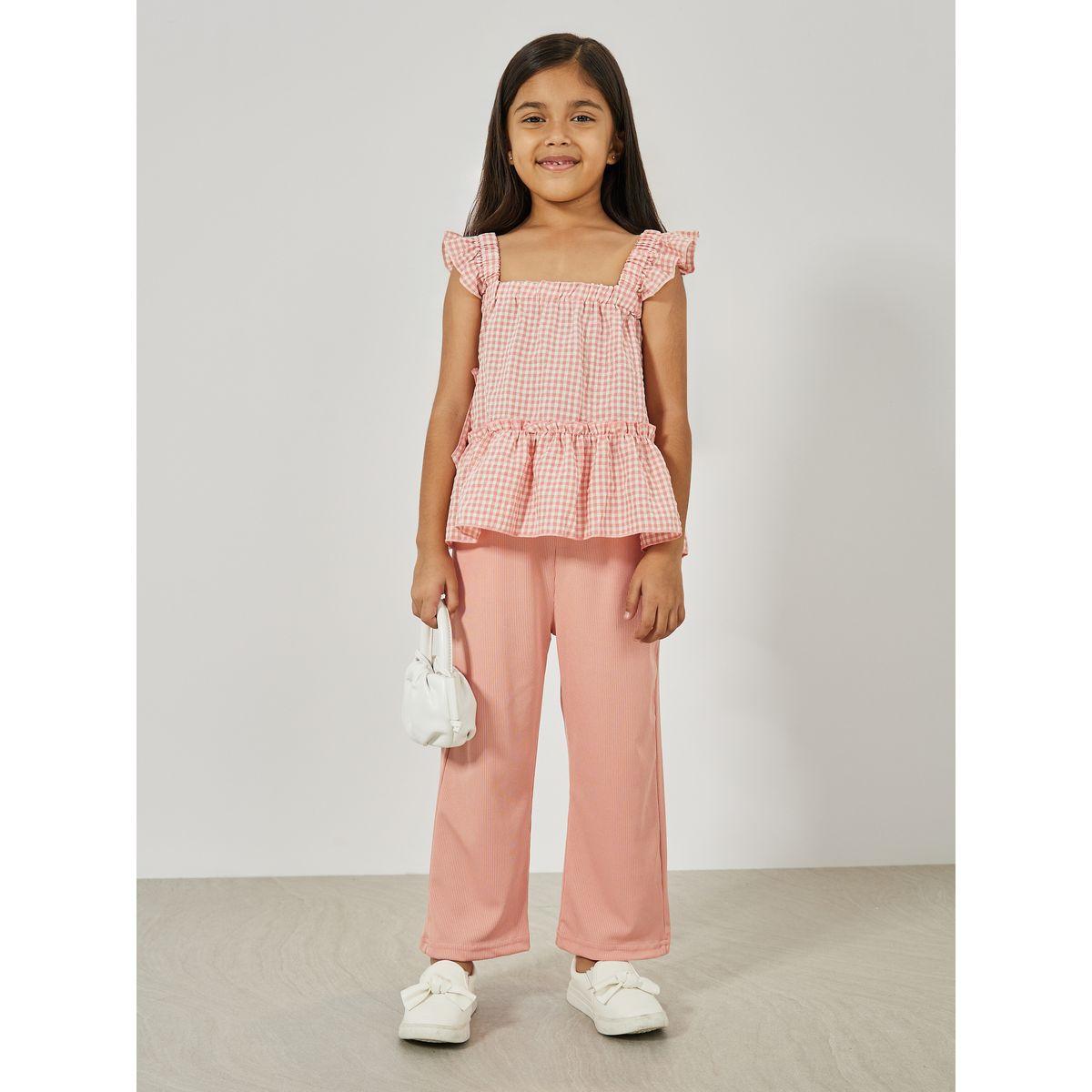 Styli Gingham Check Ruffled Top & Pants Set-girls-clothing-setsandcoords-image-1