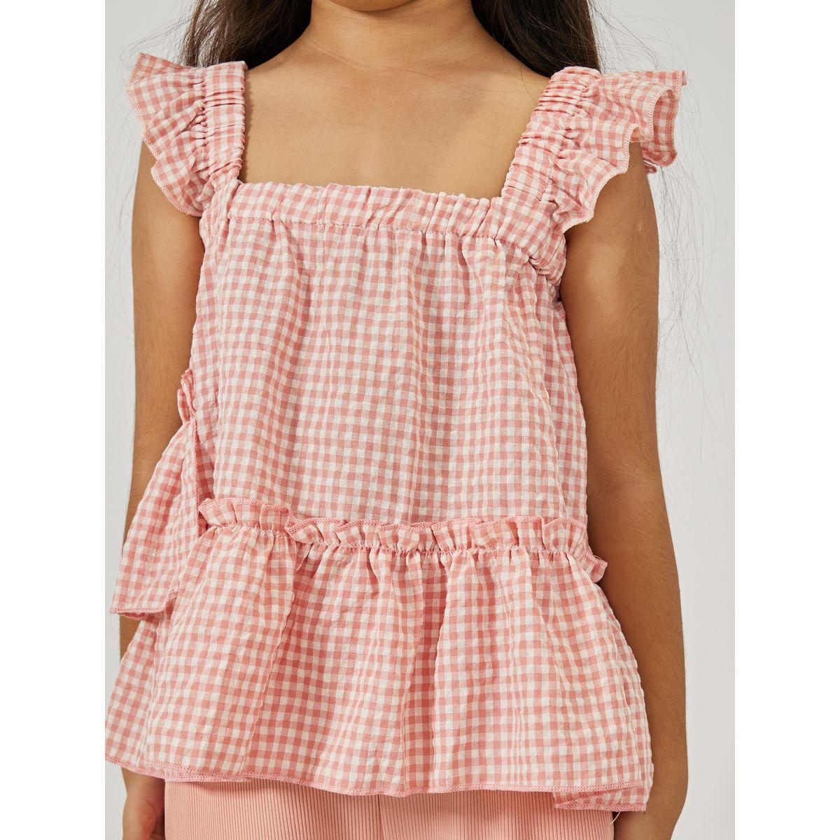 Styli Gingham Check Ruffled Top & Pants Set-girls-clothing-setsandcoords-image-3