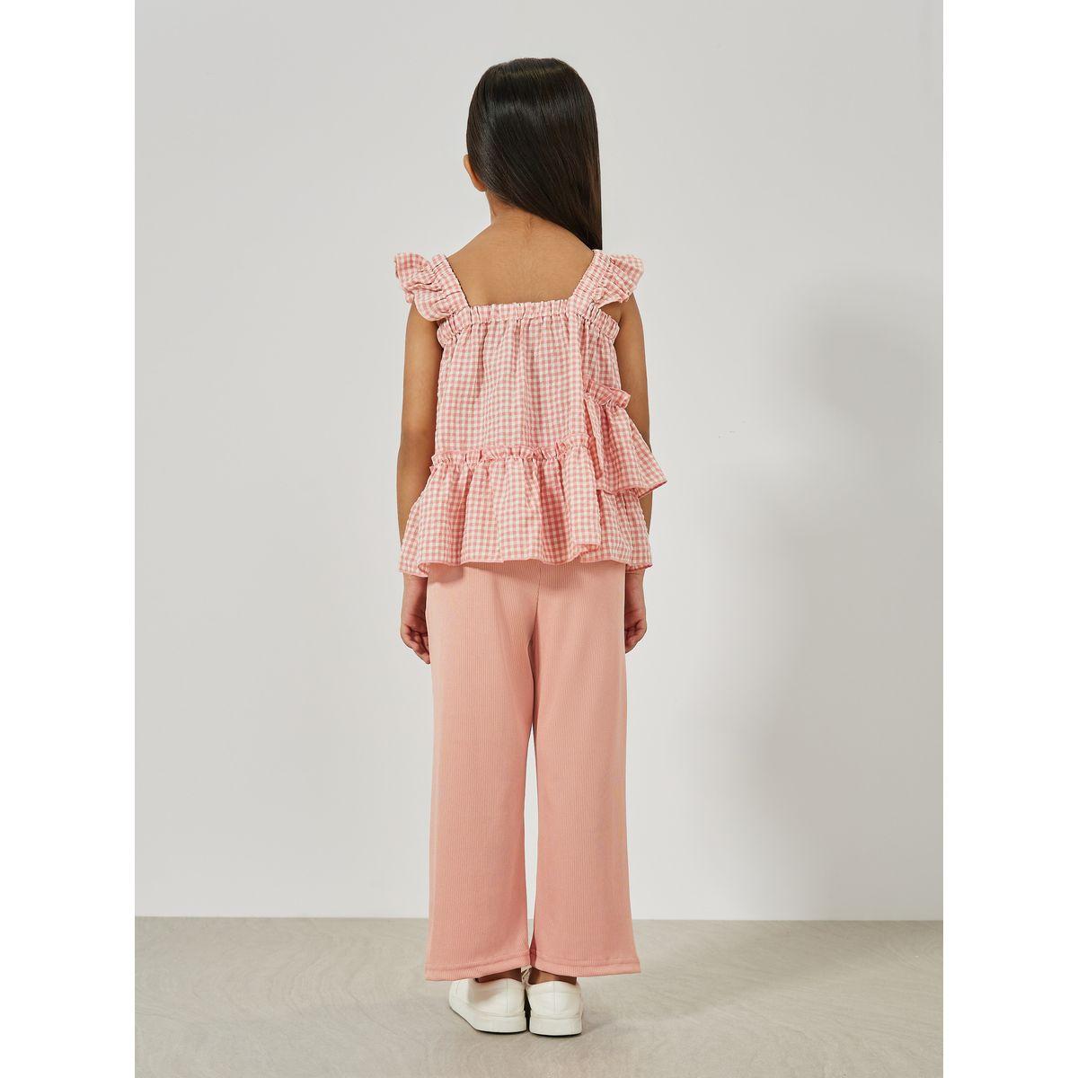 Styli Gingham Check Ruffled Top & Pants Set-girls-clothing-setsandcoords-image-4