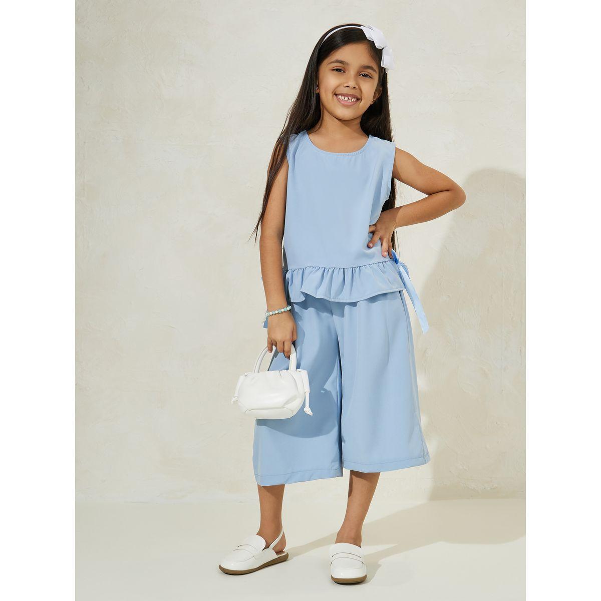 Styli Sleeveless Ruffle Trim Bow Tie Decorated Top & Crop Pant Set-girls-clothing-setsandcoords-image-1