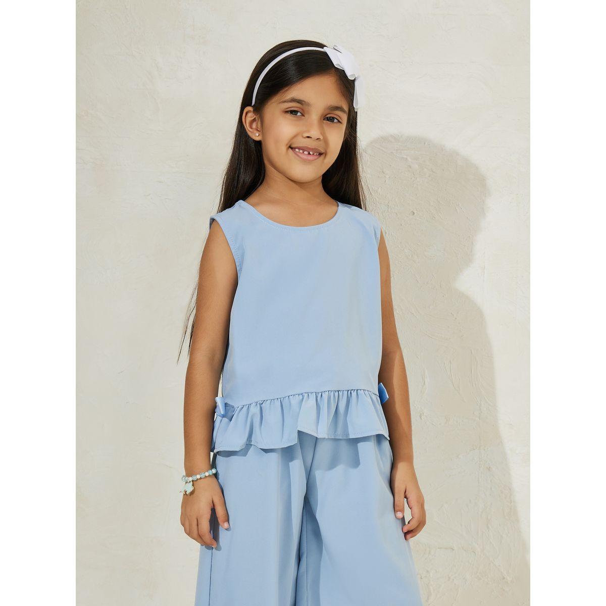 Styli Sleeveless Ruffle Trim Bow Tie Decorated Top & Crop Pant Set-girls-clothing-setsandcoords-image-2