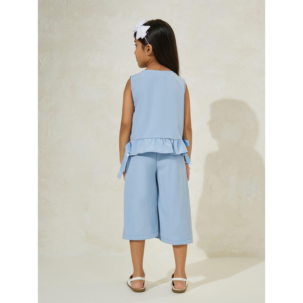 Styli Sleeveless Ruffle Trim Bow Tie Decorated Top & Crop Pant Set-girls-clothing-setsandcoords-image-4