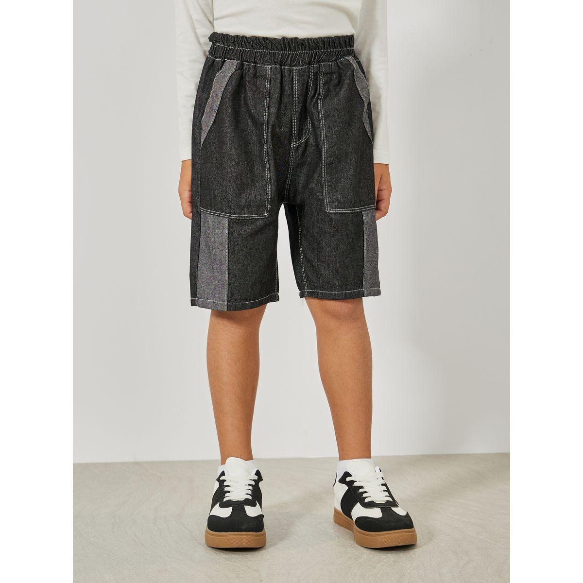 Styli Cut & Sew Panel Denim Shorts-boys-clothing-bottoms-shorts-image-1