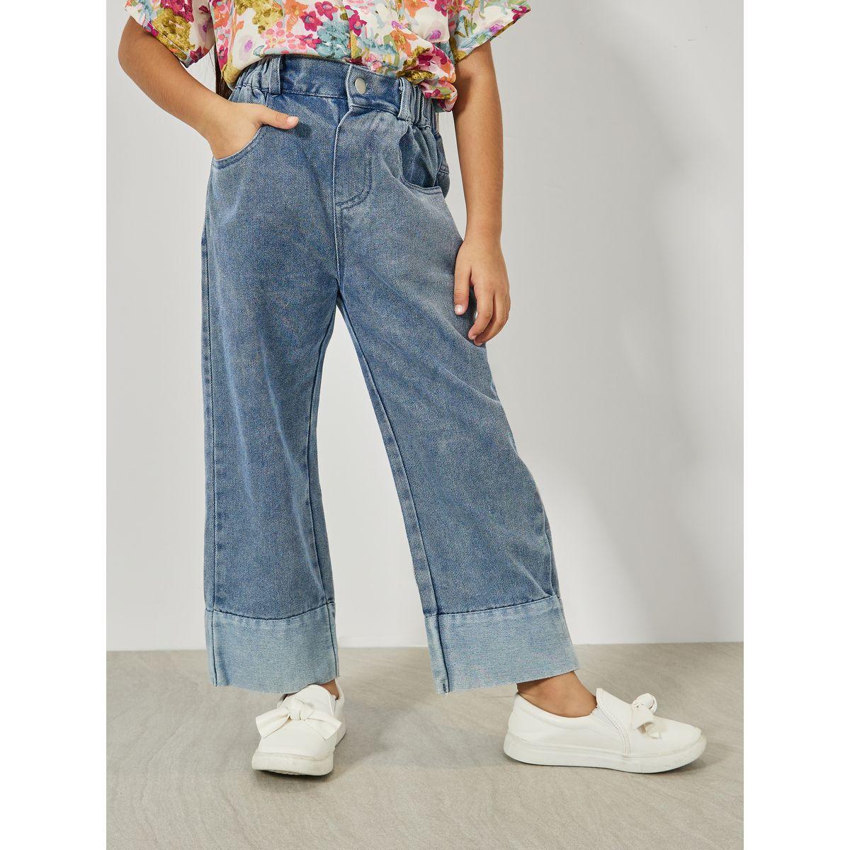 جينز بارجل مستقيمة وحواف بتداخلات مُتباينة-girls-clothing-bottoms-jeansandjeggings-image-1