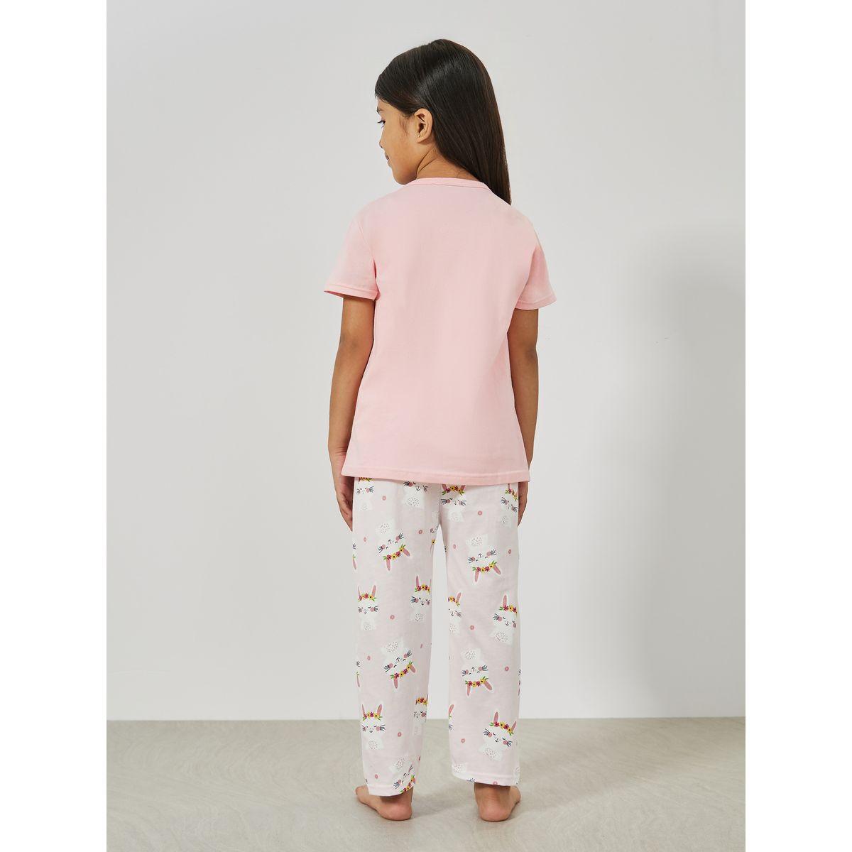 Styli Cute Bunny Graphic Print T-Shirt & Pyjama Set-girls-clothing-nightwear-image-4