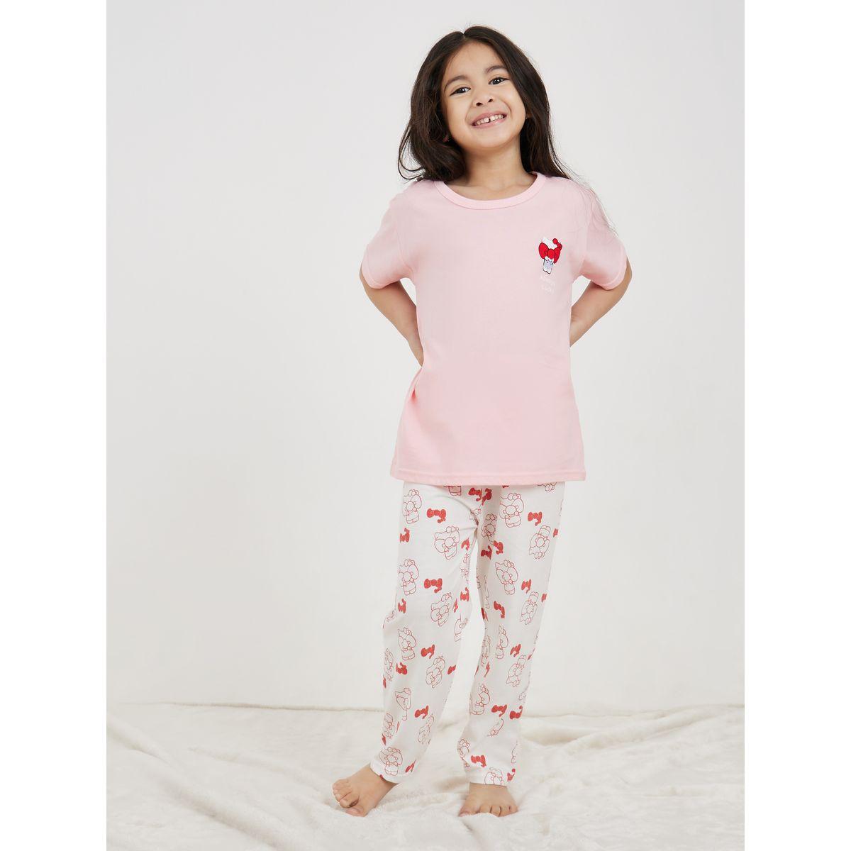طقم من بنطال بيجاما مع تيشيرت بطبعة كارتون-girls-clothing-nightwear-image-1