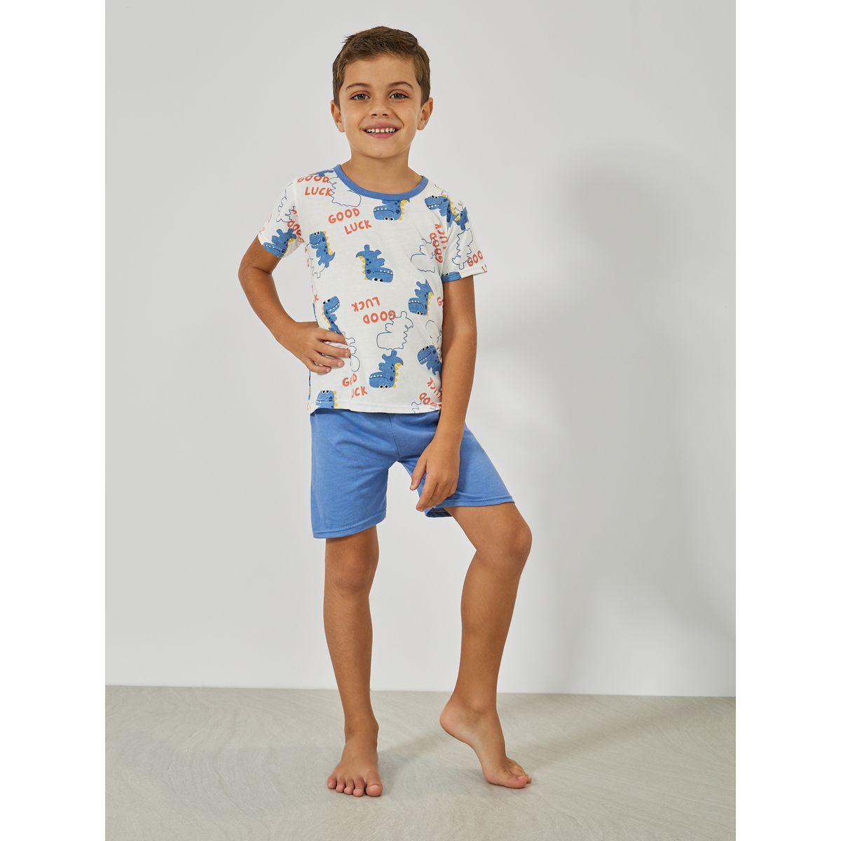 Styli Dinosaur Graphic Print T-Shirt & Shorts Set-boys-clothing-nightwear-image-1